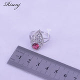 Rose Red Round & Flower Silver 925 Jewelry Set - Ring Earrings Necklace Bracelet