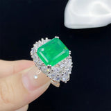 Vintage Emerald & Tourmaline Jewelry Set 925 Silver Ring/Earring/Pendant