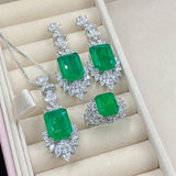Vintage Emerald & Tourmaline Jewelry Set 925 Silver Ring/Earring/Pendant