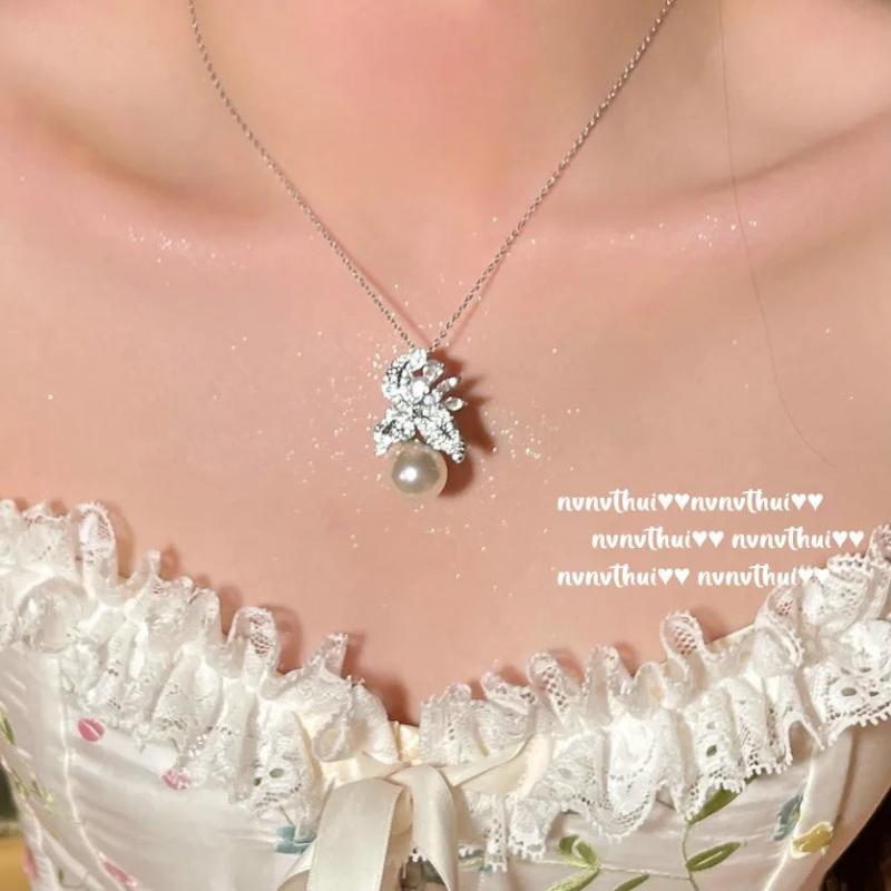Freshwater Pearl Jewelry Set 925 Silver Zircon Flower Wedding Set