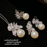 Freshwater Pearl Jewelry Set 925 Silver Zircon Flower Wedding Set