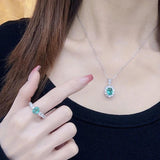 925 Silver Emerald Engagement Set Rings and Necklace for Women Wedding Gift