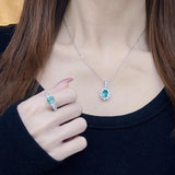 925 Silver Emerald Engagement Set Rings and Necklace for Women Wedding Gift