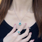 925 Silver Emerald Engagement Set Rings and Necklace for Women Wedding Gift