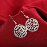 925 Silver Round Necklace Earrings Set Retro Style Wedding Party