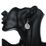 925 Silver Round Necklace Earrings Set Retro Style Wedding Party