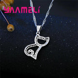 925 Silver Pussy Cat Shape Jewelry Set Necklace Earrings Gift