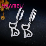 925 Silver Pussy Cat Shape Jewelry Set Necklace Earrings Gift