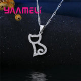 925 Silver Pussy Cat Shape Jewelry Set Necklace Earrings Gift
