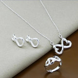 925 Silver Heart Necklace Earrings Rings Set for Women
