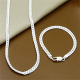 925 Silver Snake Chain Bracelet Necklace Set Charm Jewelry Gift