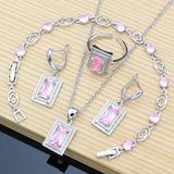Topaz Bride Silver 925 Jewelry Sets Pink Gemstone Earrings Bracelet Ring