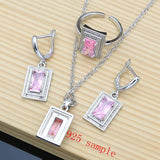 Topaz Bride Silver 925 Jewelry Sets Pink Gemstone Earrings Bracelet Ring