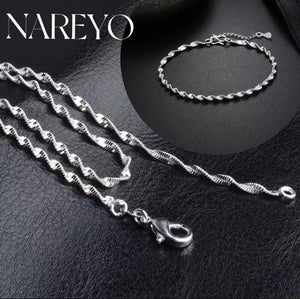 925 Sterling Silver Water-wave Chain Jewelry Set For Women