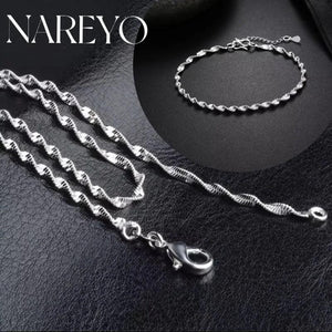 925 Sterling Silver Water-wave Chain Jewelry Set For Women