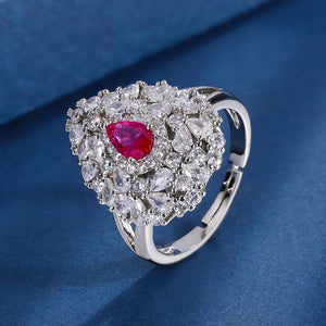 Vintage Lab Ruby Jewelry Set 925 Silver Zirconia Ring Pendant Necklace