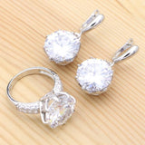 CZ Round Crystal 925 Silver Bridal Set Classic Ring Earrings Wedding Jewelry