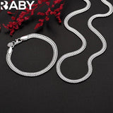 925 Silver 6MM Geometric Bracelet Necklace Set for Party Wedding