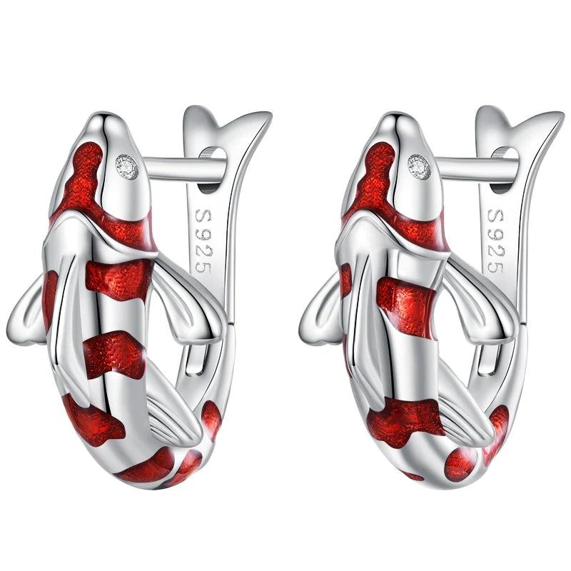 925 Silver Koi Fish Jewelry Set Platinum Plated for Lucky Women