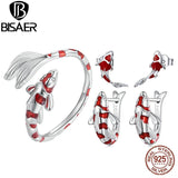 925 Silver Koi Fish Jewelry Set Platinum Plated for Lucky Women