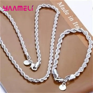 925 Sterling Silver Rope Chain Jewelry Set 4MM