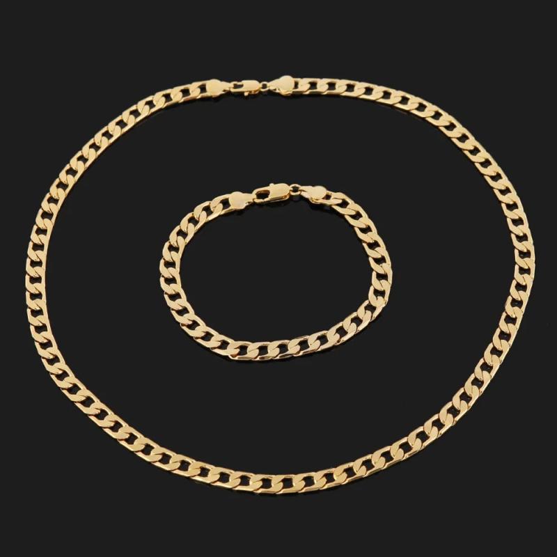Stylish 925 Silver 18K Plated 8MM Chain Bracelet Necklace Set