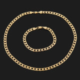 Stylish 925 Silver 18K Plated 8MM Chain Bracelet Necklace Set