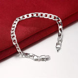 925 Silver 6MM Chain Bracelet Necklace Set for Women Wedding