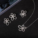Sunflower Five Petal Pendant Necklace 925 Silver Zircon Wedding