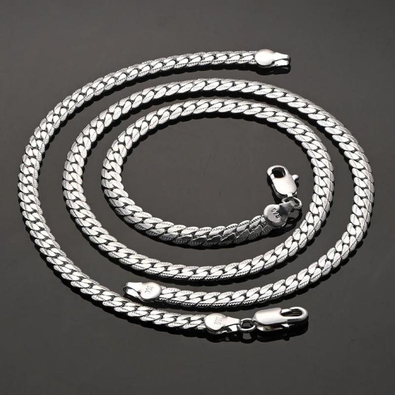 925 Silver Christmas Retro 6mm Chain Necklace Bracelets Set