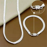 925 Silver Christmas Retro 6mm Chain Necklace Bracelets Set