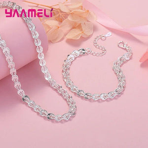 925 Sterling Silver Jewelry Set for Women: High Chains Bracelet Necklace