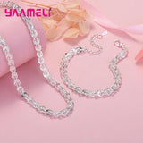 925 Sterling Silver Jewelry Set for Women: High Chains Bracelet Necklace