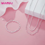 925 Sterling Silver Jewelry Set for Women: High Chains Bracelet Necklace
