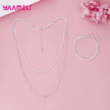 925 Sterling Silver Jewelry Set for Women: High Chains Bracelet Necklace