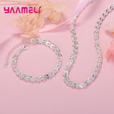 925 Sterling Silver Jewelry Set for Women: High Chains Bracelet Necklace