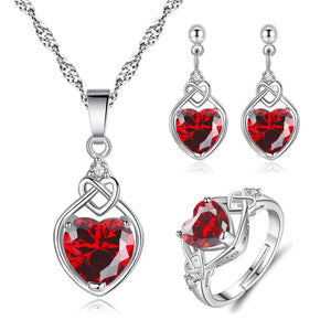 925 Silver Red Heart Zircon Women's Bridal Jewelry Set