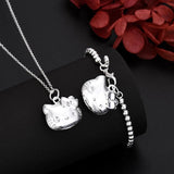 925 Sterling Silver Cat Necklace Bracelet Set for Women