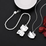 925 Sterling Silver Cat Necklace Bracelet Set for Women