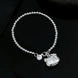 925 Sterling Silver Cat Necklace Bracelet Set for Women