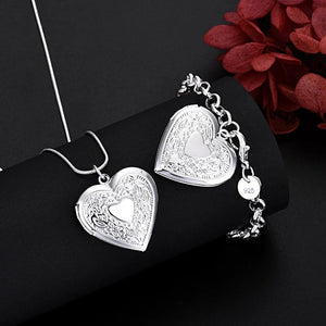 925 Silver Heart Photo Frame Jewelry Set for Women