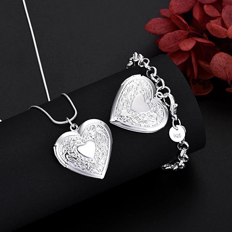 925 Silver Heart Photo Frame Jewelry Set for Women