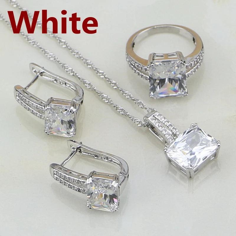 CZ Costume Jewelry 925 Silver Bridal Set for Women Wedding