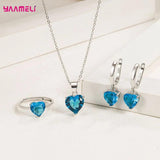 925 Silver Jewelry Set for Women Heart Zircon Earrings Necklace Ring