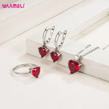 925 Silver Jewelry Set for Women Heart Zircon Earrings Necklace Ring