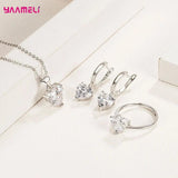 925 Silver Jewelry Set for Women Heart Zircon Earrings Necklace Ring