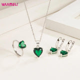 925 Silver Jewelry Set for Women Heart Zircon Earrings Necklace Ring
