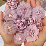 10PCS Purple Chiffon Flowers Wedding Dress DIY Accessories