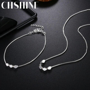 925 Silver Box Chain Bracelet & Necklace Set for Women
