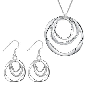 925 Silver Circle Pendant Jewelry Set for Women